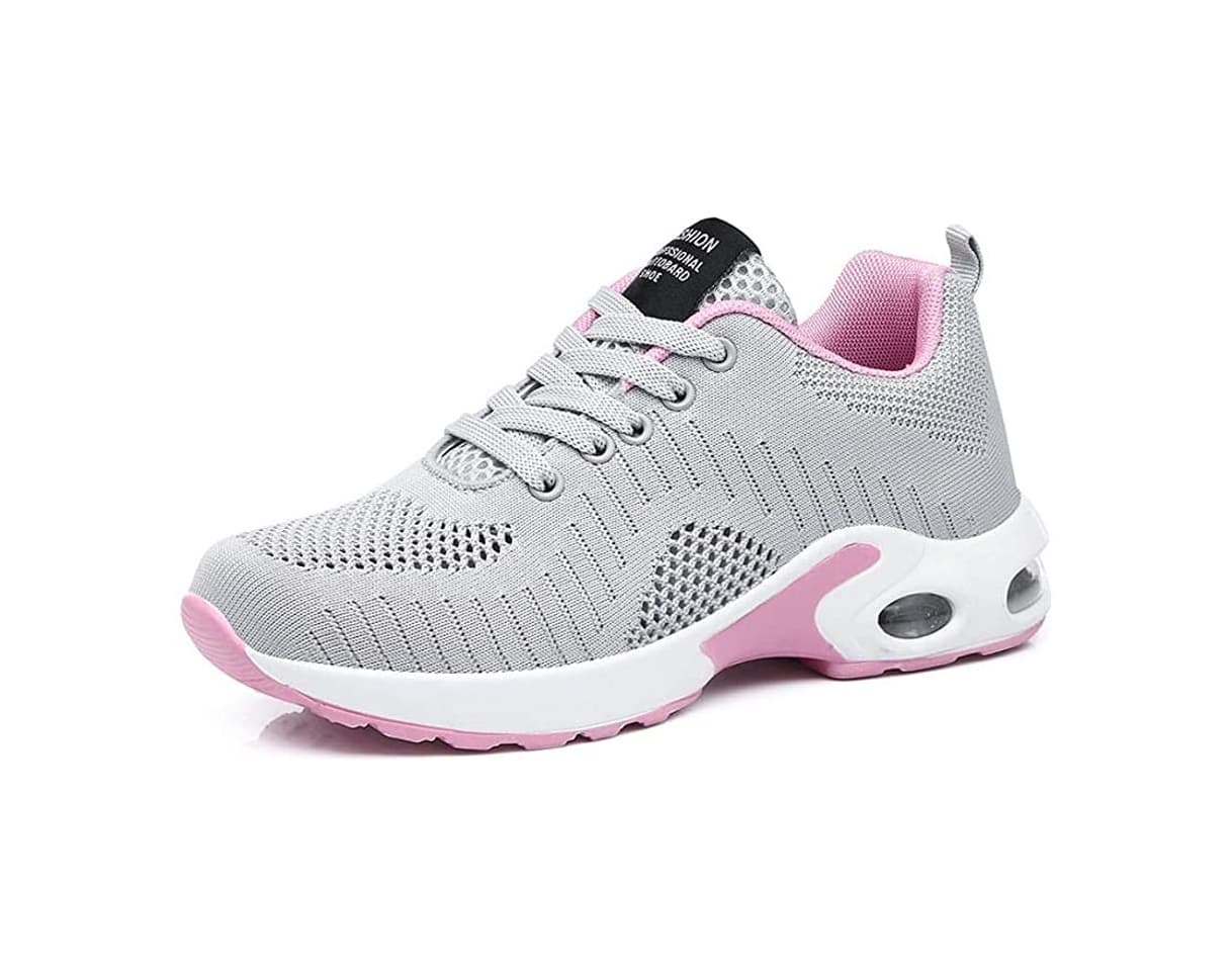 Product Air Zapatillas de Running para Hombre Mujer Zapatos para Correr y Asfalto Aire Libre y Deportes Calzado Unisexo Gray Pink 38