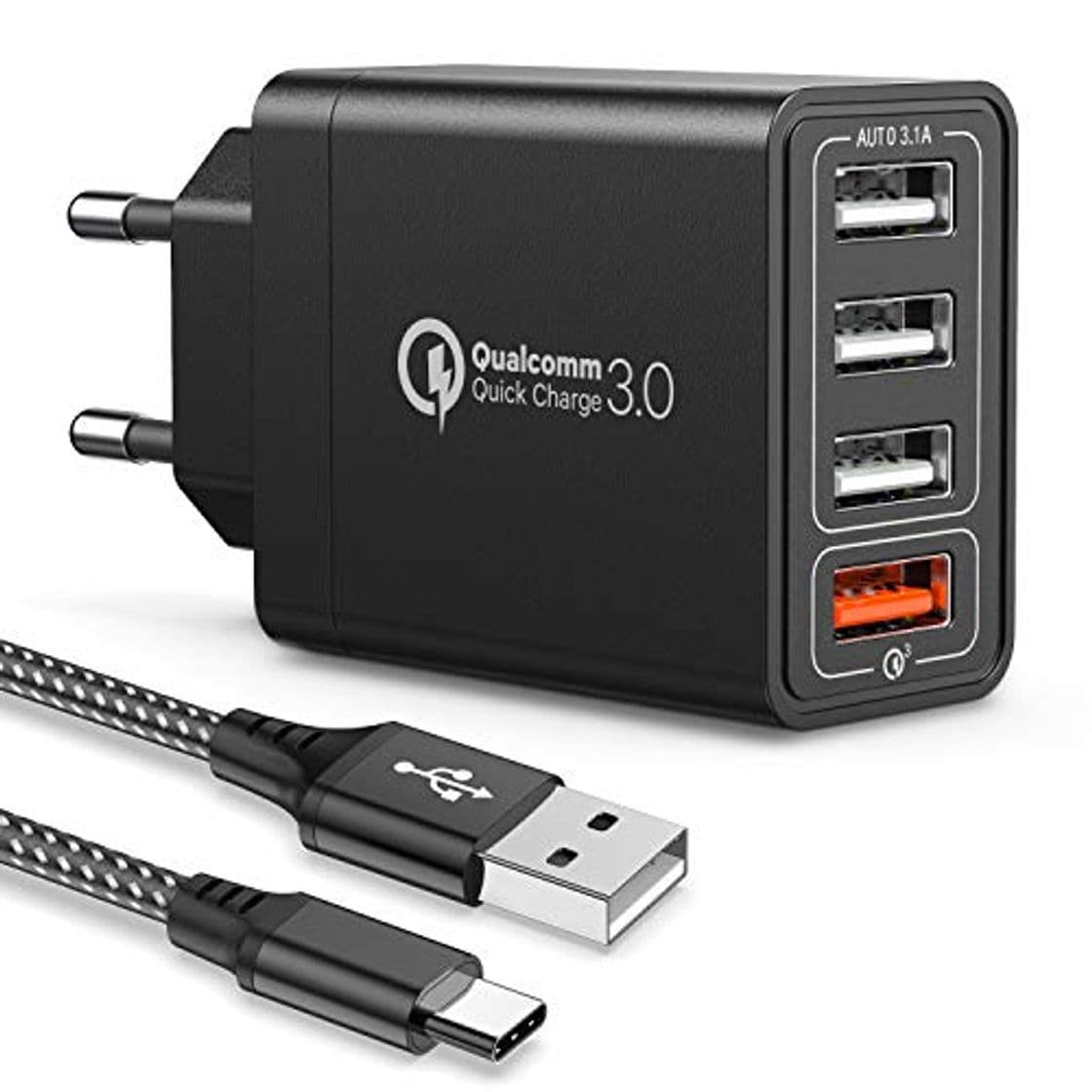 Electrónica JOOMFEEN Quick Charge 3.0 Cargador USB de Pared con Cable USB Tipo