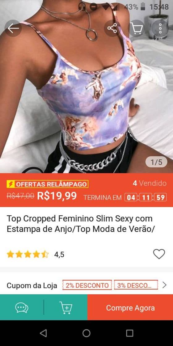 Fashion Top cropped feminino estampa de anjo 