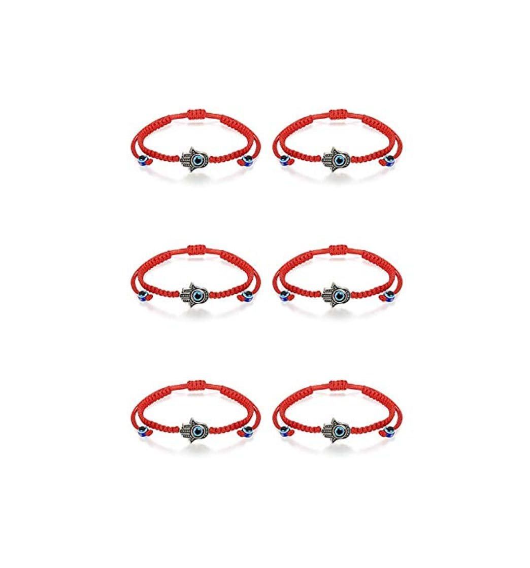 Producto Finrezio 6 Piezas Pulsera De Mal De Ojo Pulseras Trenzadas Hamsa Pulsera De Cuerda De Cabalá Manos De Fatima para Hombres Mujeres Rojo