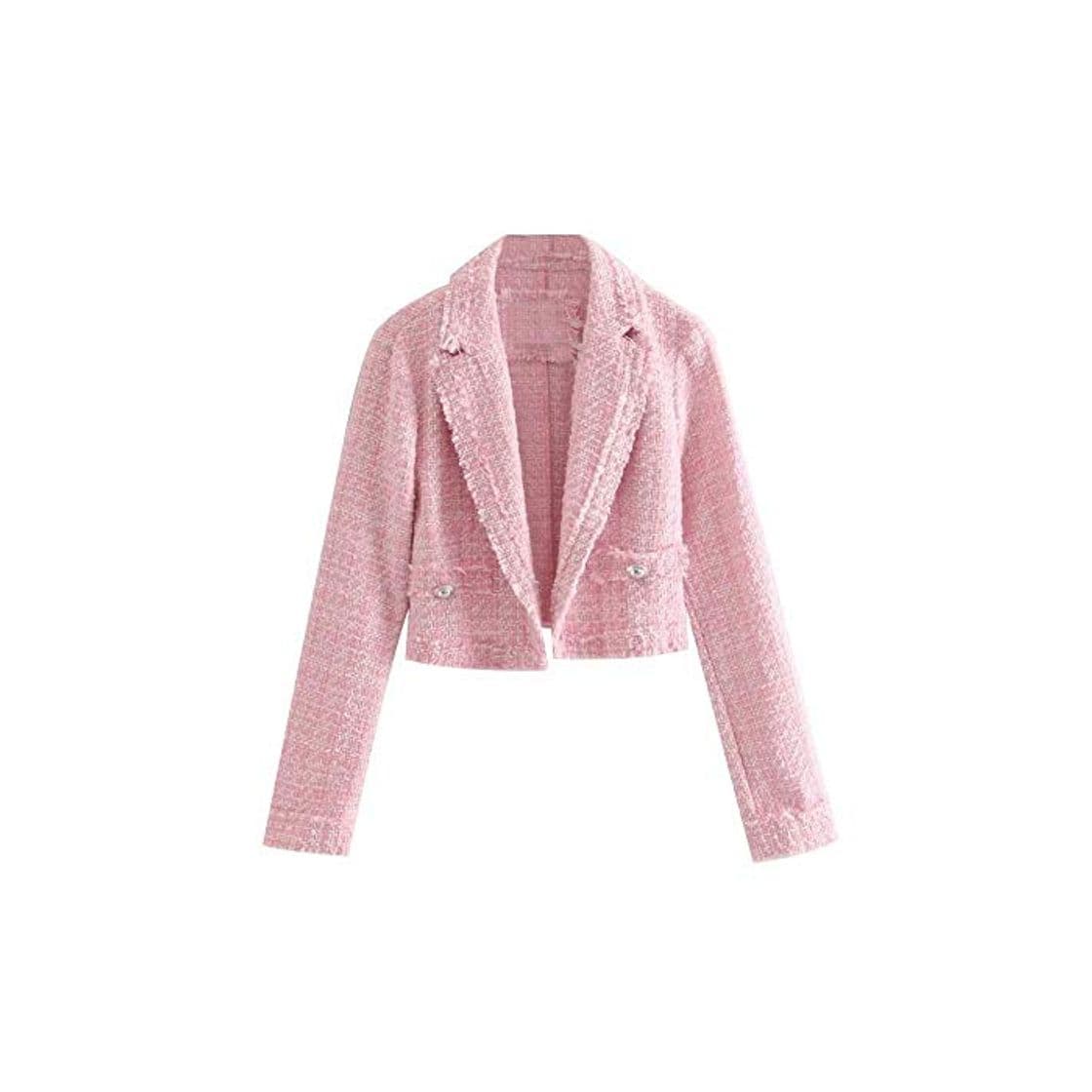 Fashion Inglaterra Estilo Vintage Rosa Tweed Blazer sólido Corto Feminino Blazer Mujer Blazer Mujer Mujer Blazers y Chaquetas