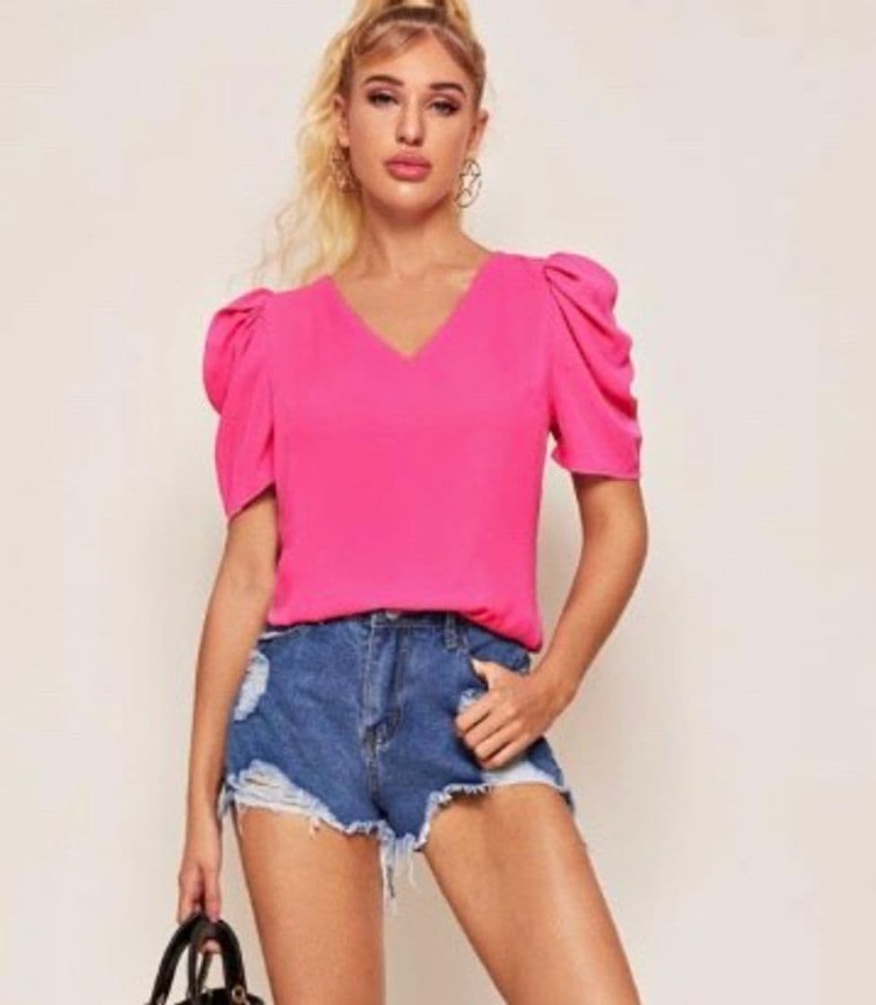 Moda Puff-Sleeve-Solid-Top