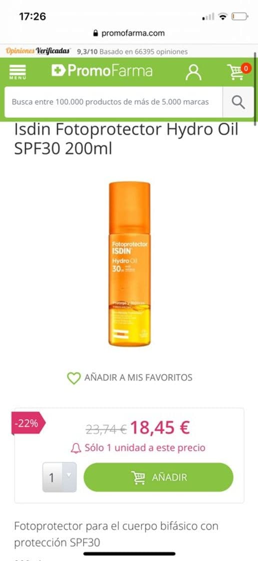 Producto Isdin Fotoprotector Hydro Oil SPF30 200ml

