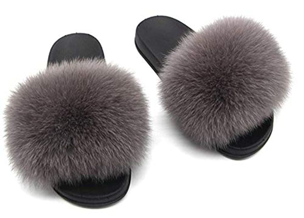 Fashion ZHANGYY Faux Fur Sliders Slippers Flat Fluffy Slip On Chanclas Zapatos para Mujer Damas