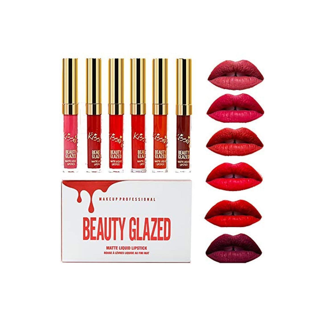 Belleza Beauty Glazed Lápiz labial líquido mate Set 6 colores Niebla Lápices labiales