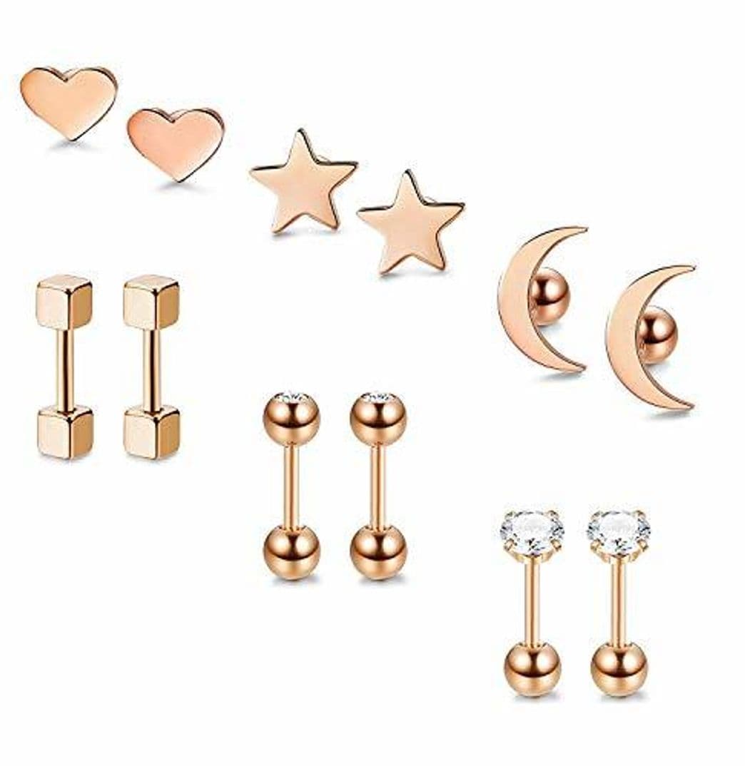 Producto BESTEEL 6 Pares Acero Inoxidable Pendientes de Estrella Luna y Corazón de