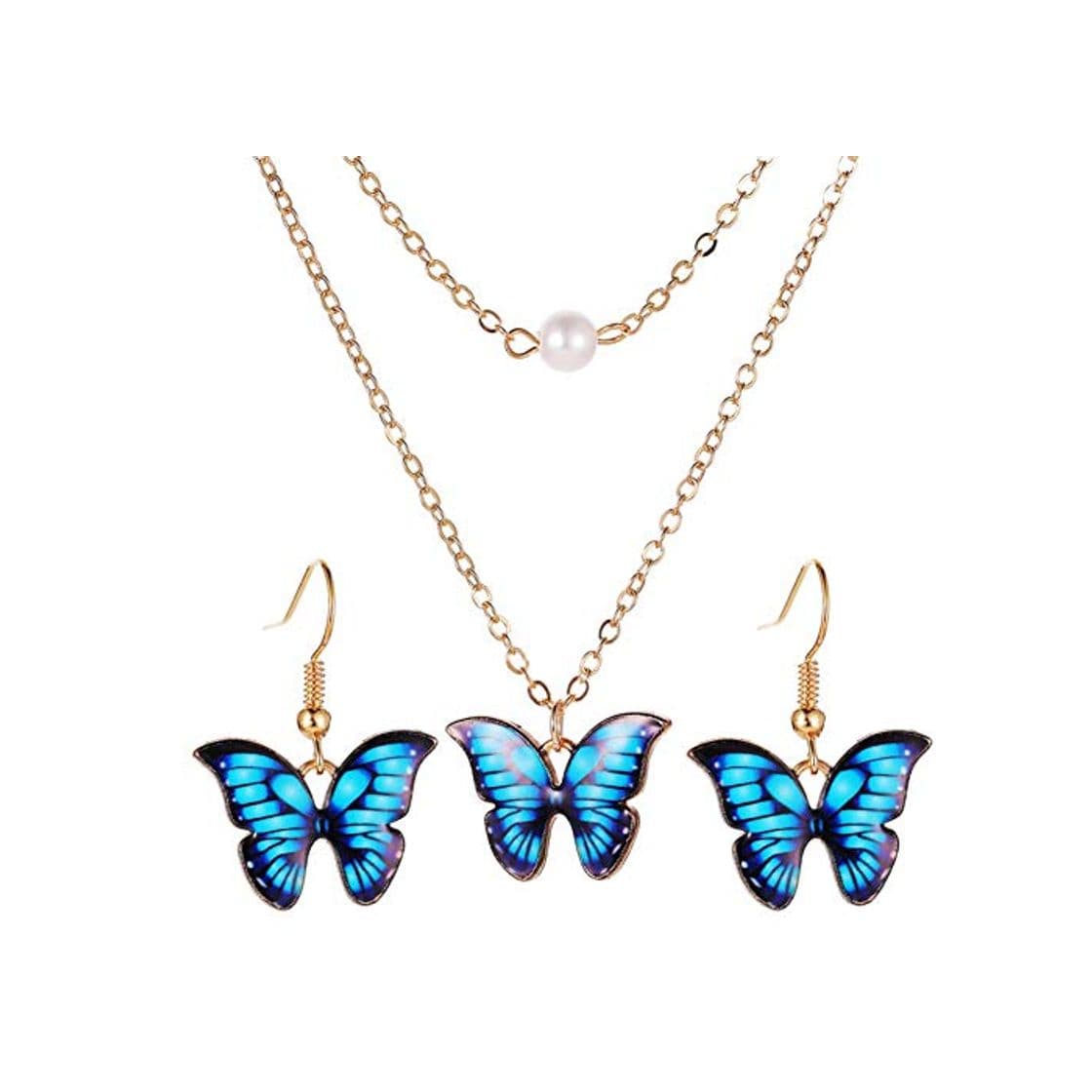 Producto Aoewise 3pcs / Set Butterfly Pearl Necklace Colgante Pendientes Mujer