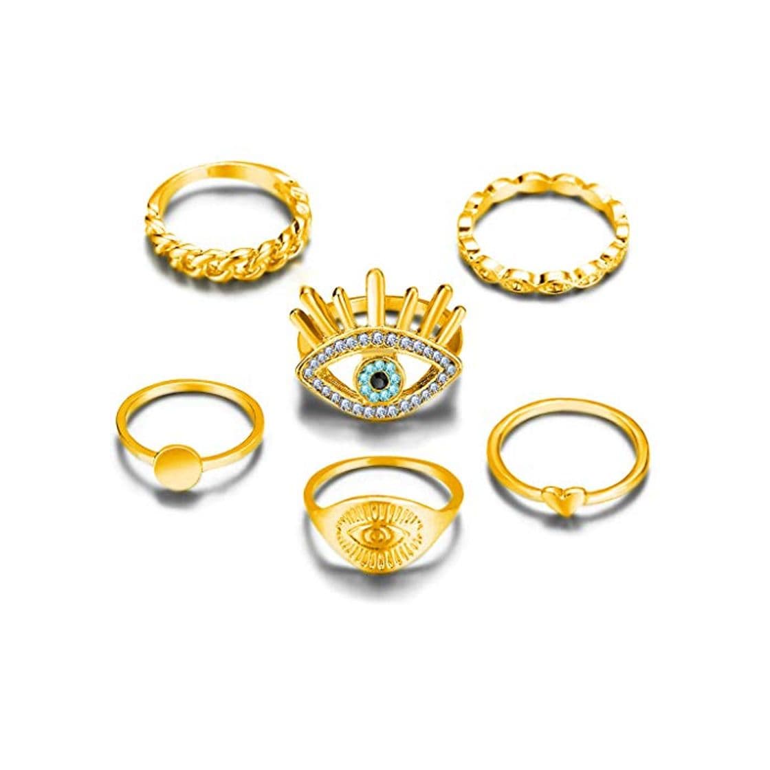 Product VAILANG 6Pieces Golden Enamel Evil Eye Ring Set Eyeball Finger Rings Lucky Protect Jewelry