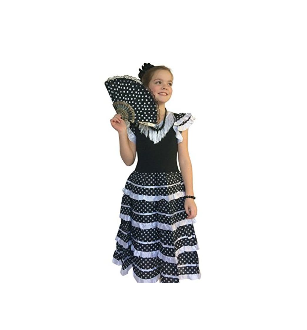 Product La Senorita Vestido Flamenco Español Traje de Flamenca Chica/niños Negro Blanco