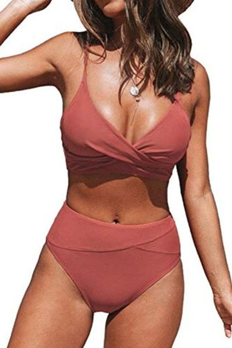 Product CUPSHE Mujer Traje De Baño Push up Sujetador Acolchado Bikini Rojo XXL