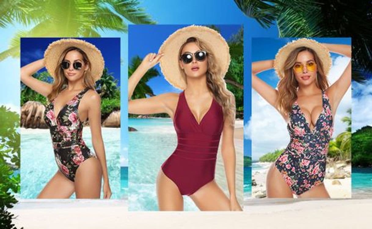 Fashion Hawiton Traje de Baño Una Pieza para Mujer Cuello en V Profundo Cruz de Vuelta Ropa de Baño Playa Monokini