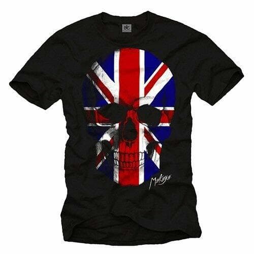 Product Union Jack Mens T-Shirt with England Skull-Men Punk Rock Music Shirt