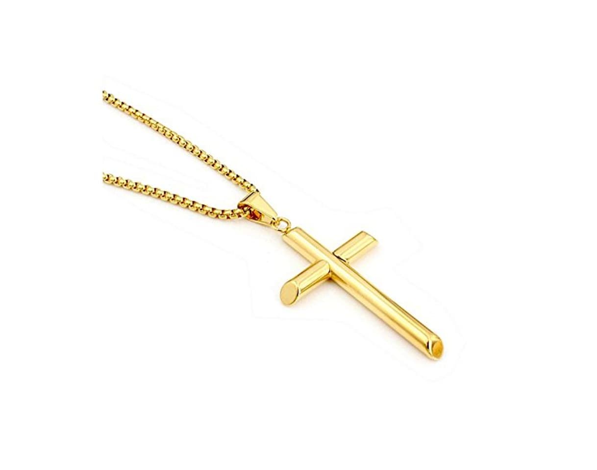 Moda Riveting Jewelry Cadena de Oro 24K con Dije de Cruz para Hombres,