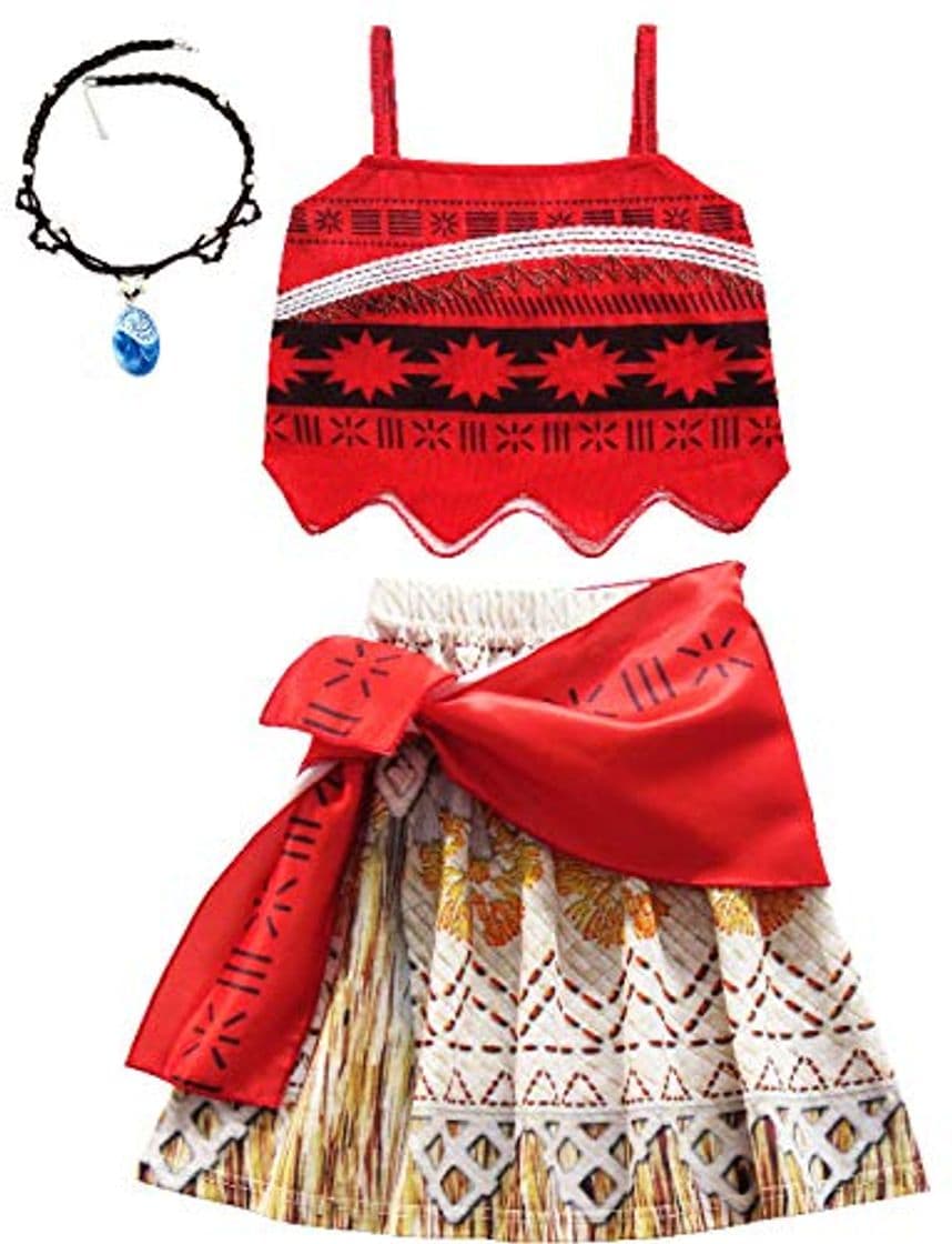 Product YOSICIL Moana Vaiana Disfraz niñas con Collar Vestido Bohemia con los Tirantes