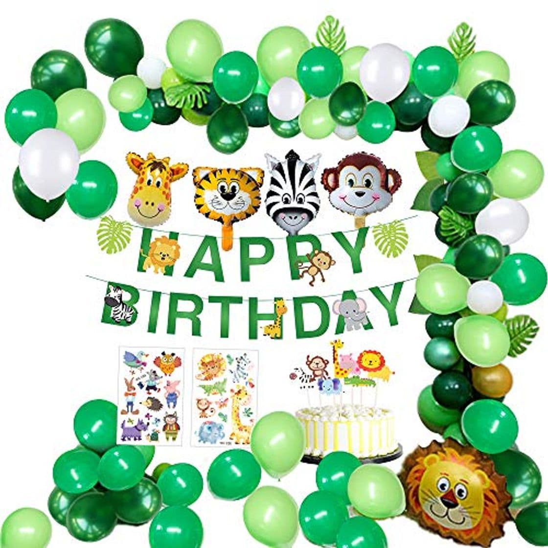 Product MMTX Selva Fiesta de cumpleaños Decoracion Niño-Feliz cumpleaños Feliz con Hojas de