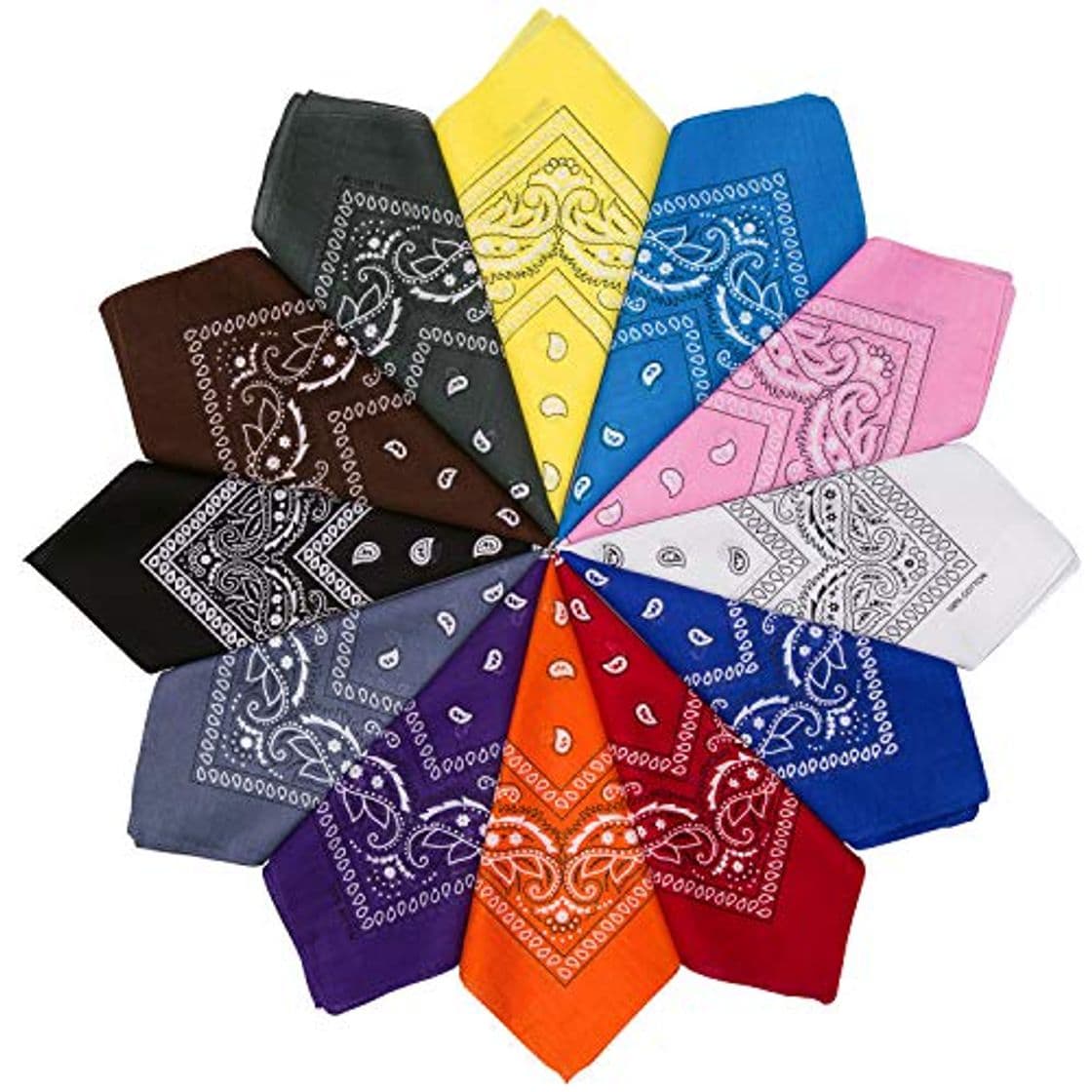 Moda HBselect 12 Piezas Unisex Bandana Cabeza Hombre Algodon 54 * 54 CM