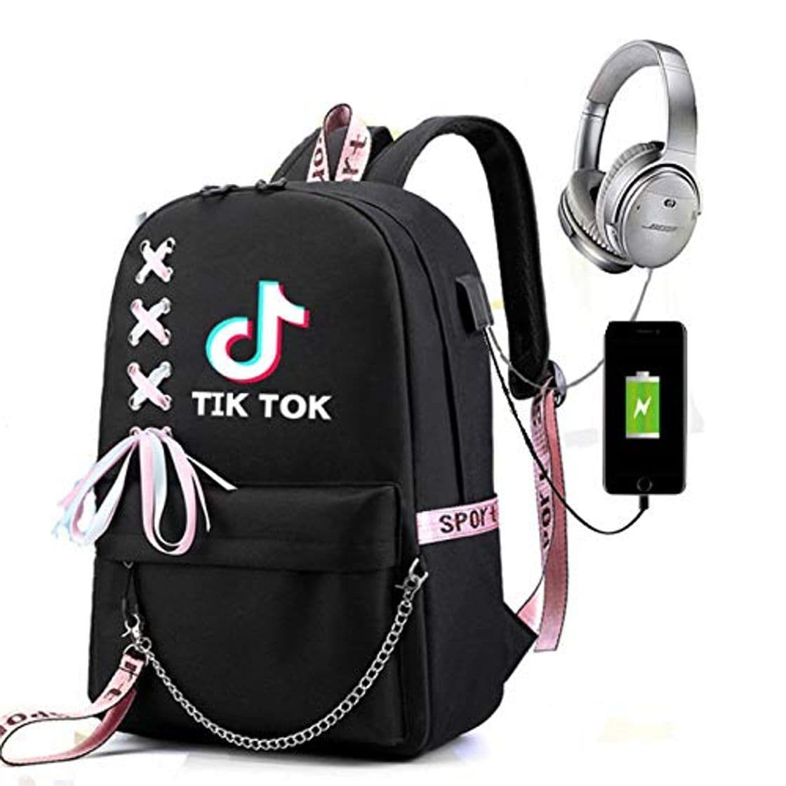 Fashion TIK TOK Male and Female Student Backpack USB Charging Korean Casual Backpack