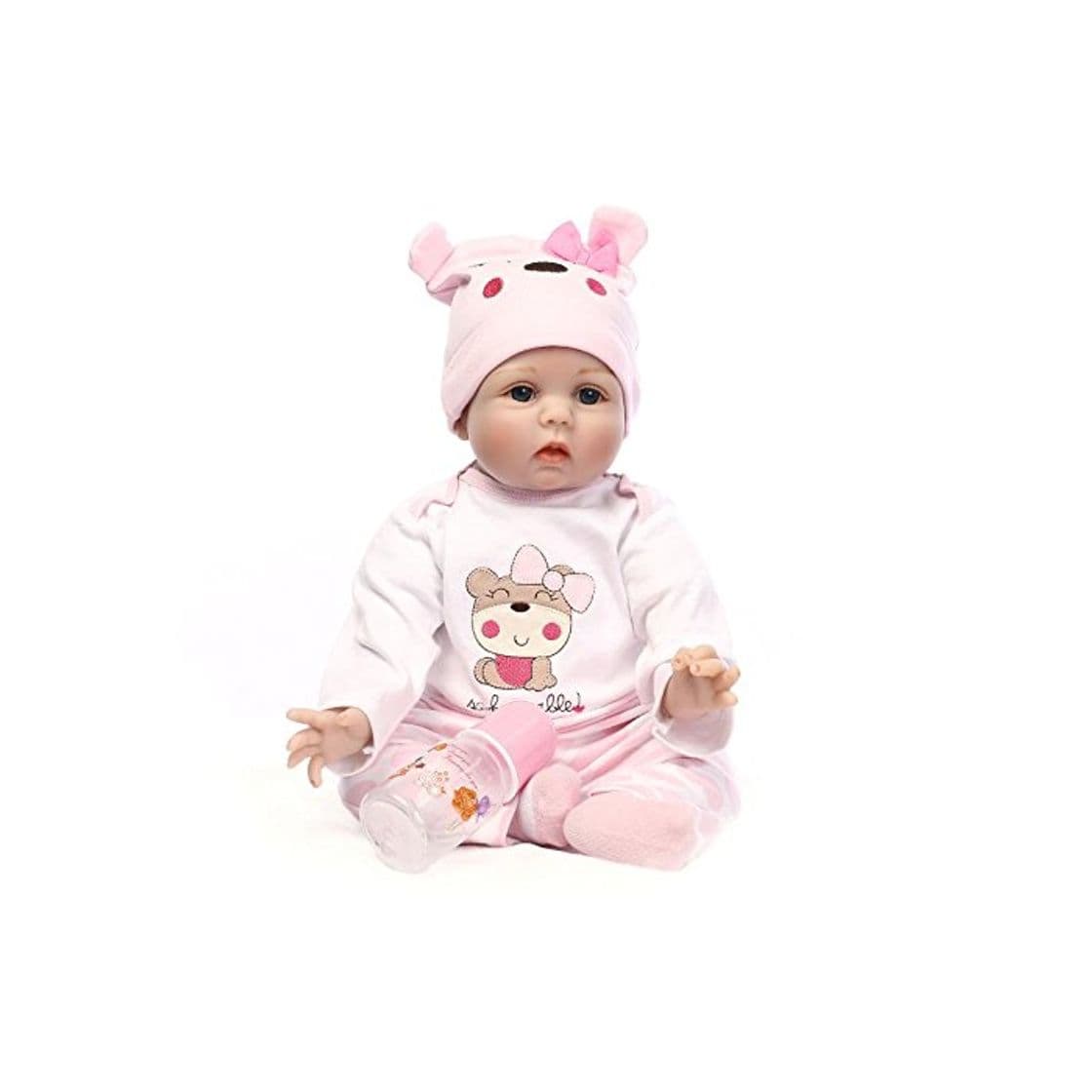 Product NPKDOLL 22inch renacer de la muñeca de Silicona Suave Simulación de Vinilo 55cm magnética Boca Realista Juguete Lindo niños Rosa Lucy Oso con acrílico Ojos Reborn Doll A1ES