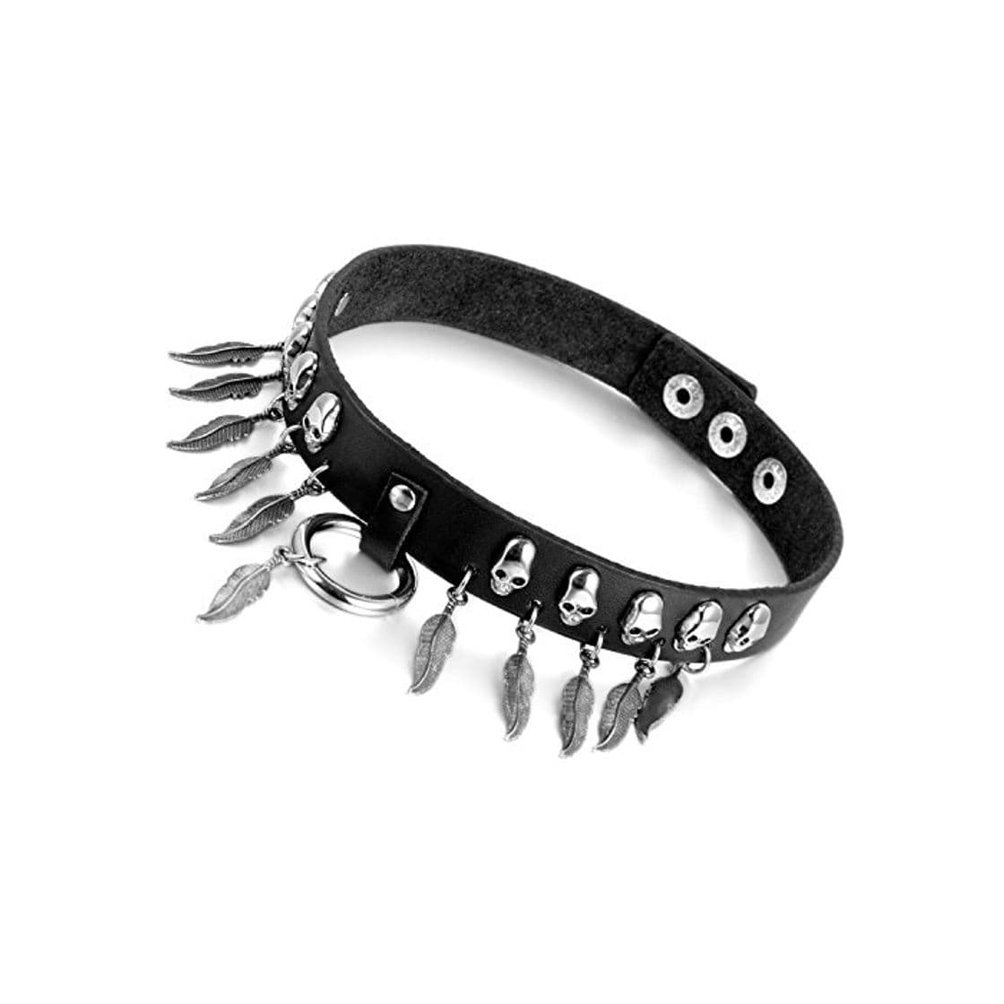 Producto Cupimatch Choker Gargantilla Punk Collar Pinchos Mujer Calavera Colgante Pluma Gótico Cuero Joyería