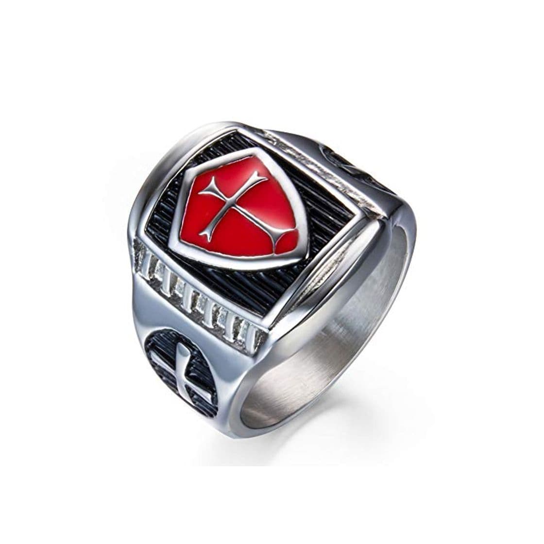 Product Mayyou Anillo Signet Anillo Hombre templario Vintage Rojo Acero Inoxidable Caballeros Templarios