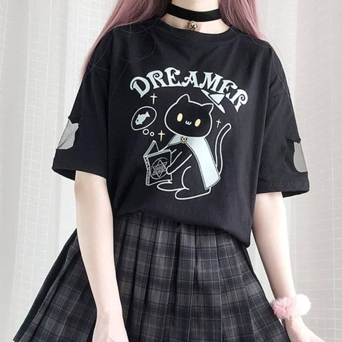 Moda Camiseta gato kawaii