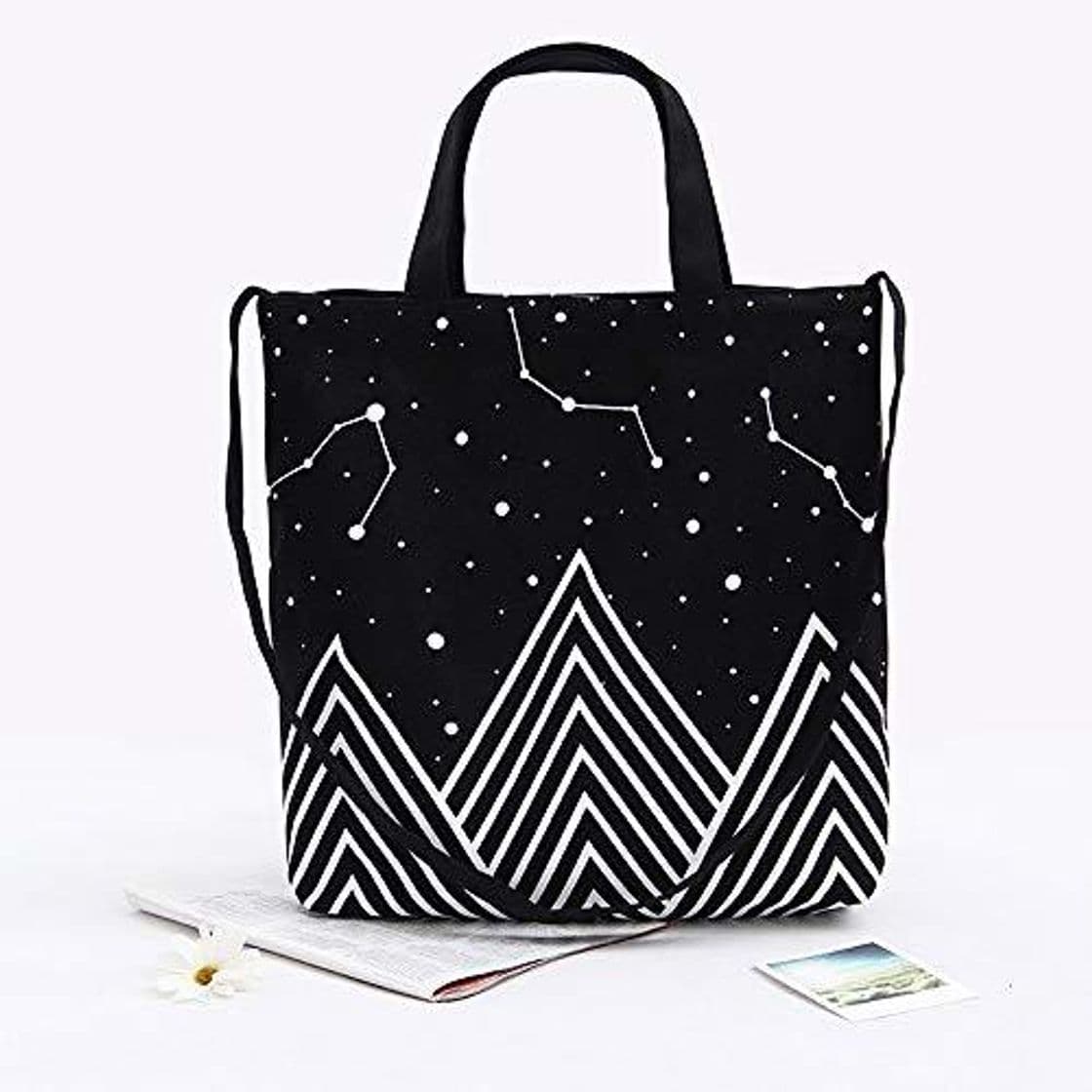 Producto ZXXFR Lienzo Bolsas Casual De Moda Bolso Negro Universo Estampado Bolsos Dama