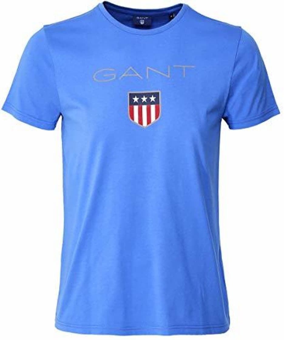 Fashion Gant Hombres Camiseta con Logo de Escudo de Cuello Redondo Azul L