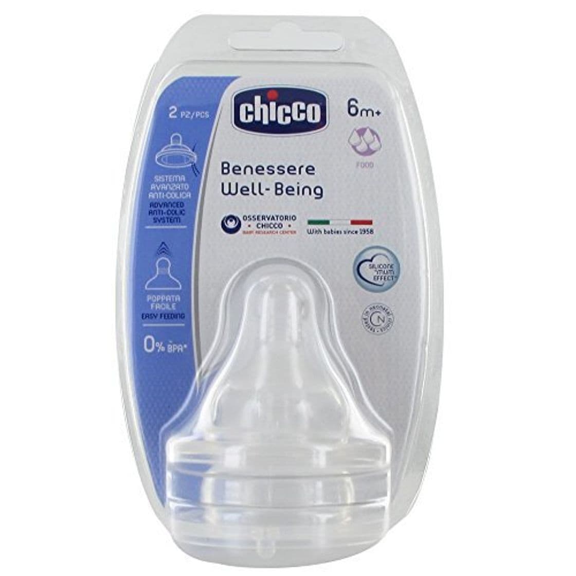 Product Chicco Wellbeing - Tetina de silicona anticólicos con flujo papilla para bebé