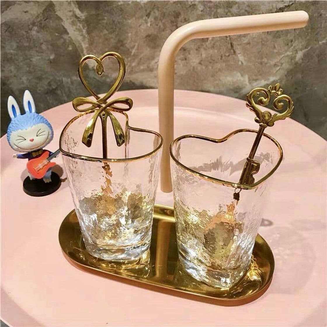 Moda Heart Shape Drinking Glasses Cups with Gold Edge / Metallic 