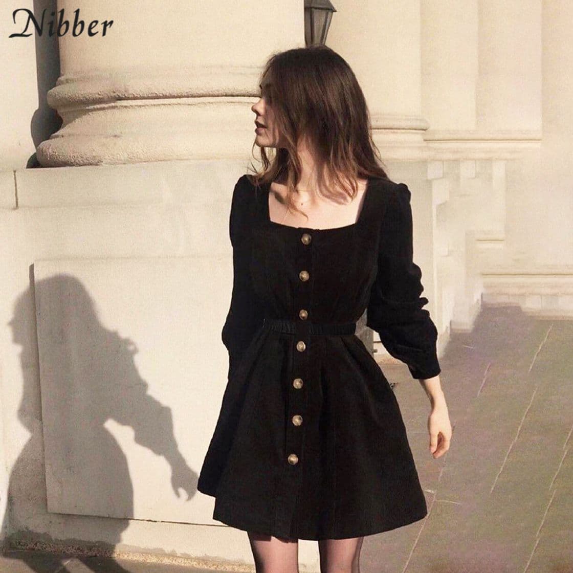 Fashion Nibber autumn simple Harajuku Pleated dress womens 