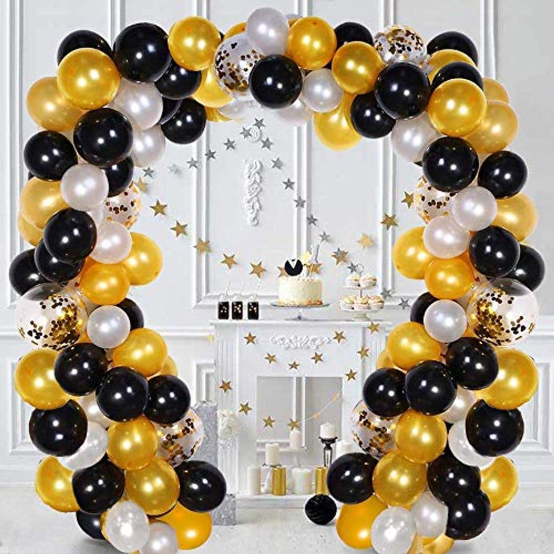 Product FUNCUBE Kit de Guirnalda de Globos Blanco y Negro y Oro Globos de Latex Paquete de Guirnalda de Arco para Despedida de Soltera Fiesta de Cumpleaños Aniversario Graduación Centro Decoración de Fondo