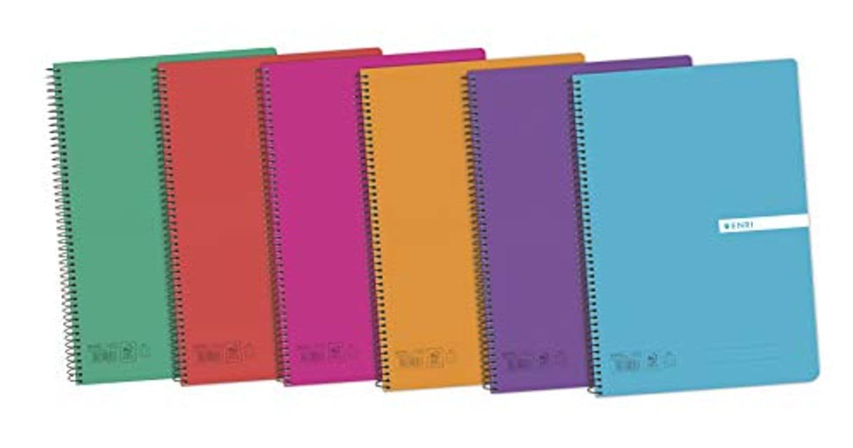 Producto Enri 400042280 Pack de 5 cuadernos espiral, tapa plástico translúcido, Fº, surtido