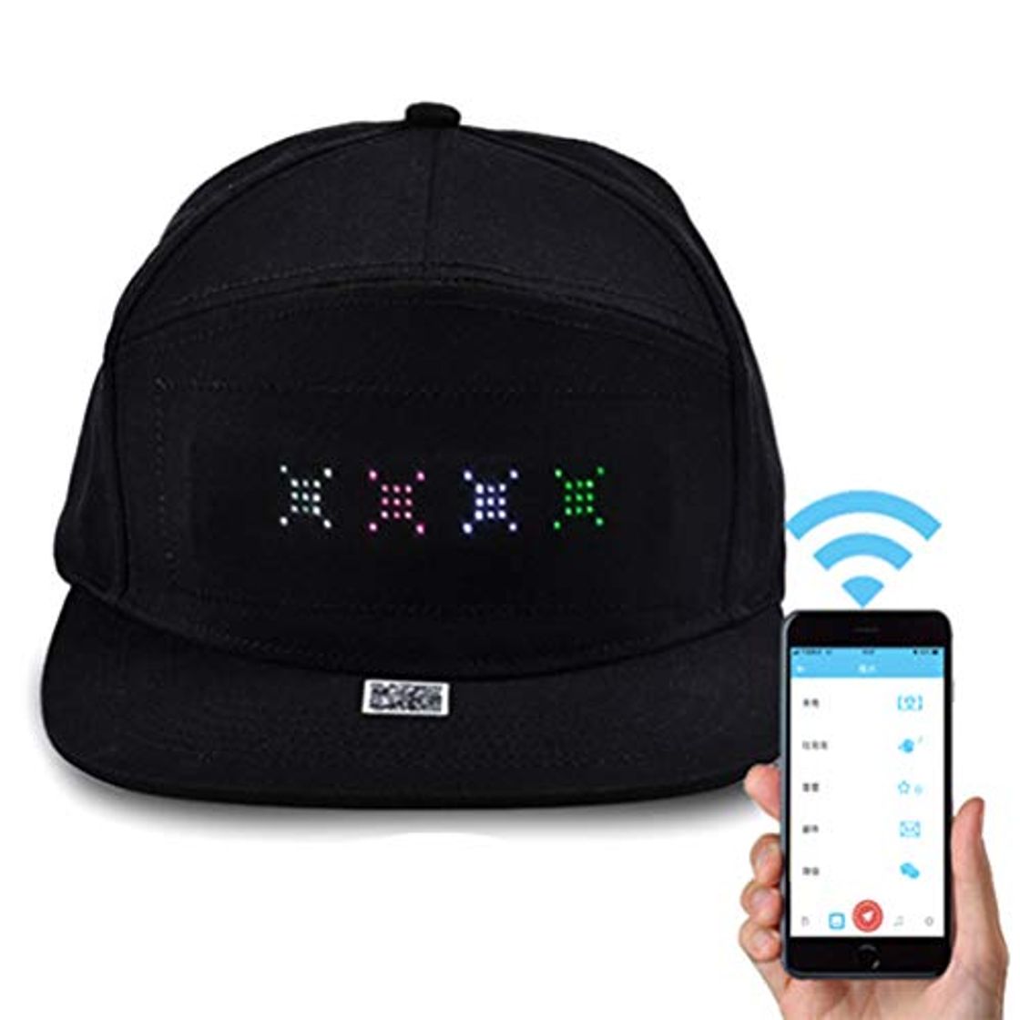 Producto LED Smart Cap Mobile Phone APP Controlled Display Words Pantalla LED Baseball Cap Hat Flat Peak LED Cool Hat para Party Club negro negro