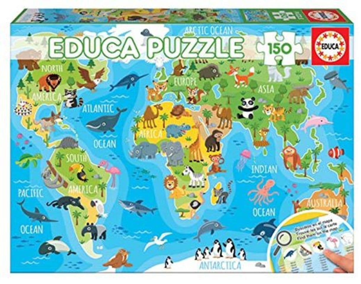 Product Educa Borrás- Mapamundi Animales Puzzle, Multicolor