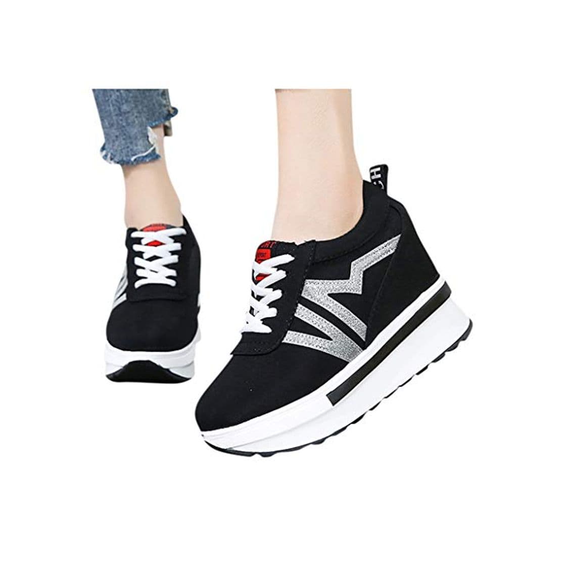 Product Berimaterry Zapatillas para Mujer Moda Casual Lona Plataforma Gruesa con Cordones CuñAs Zapato De Trabajo Zapatos para Damas Zapatillas de Plataforma Cuña Deportivo para Mujer Primavera