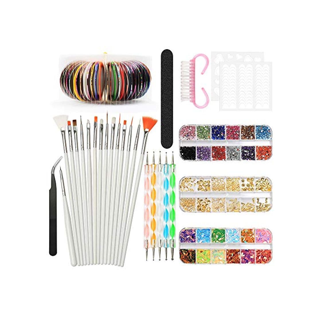 Product Nail Art Design Kit Set Cepillos Decoraciones Pegatinas Decoraciones con cinta Rhinestones