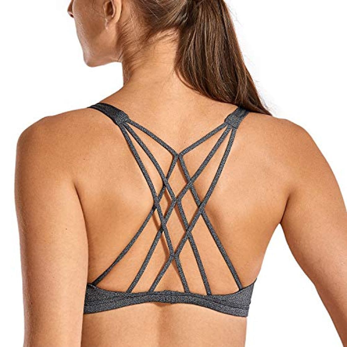 Fashion CRZ YOGA Sujetador Deportivo Yoga para Mujer Ejercicio Fitness Ropa Interior Gris Jaspeado M