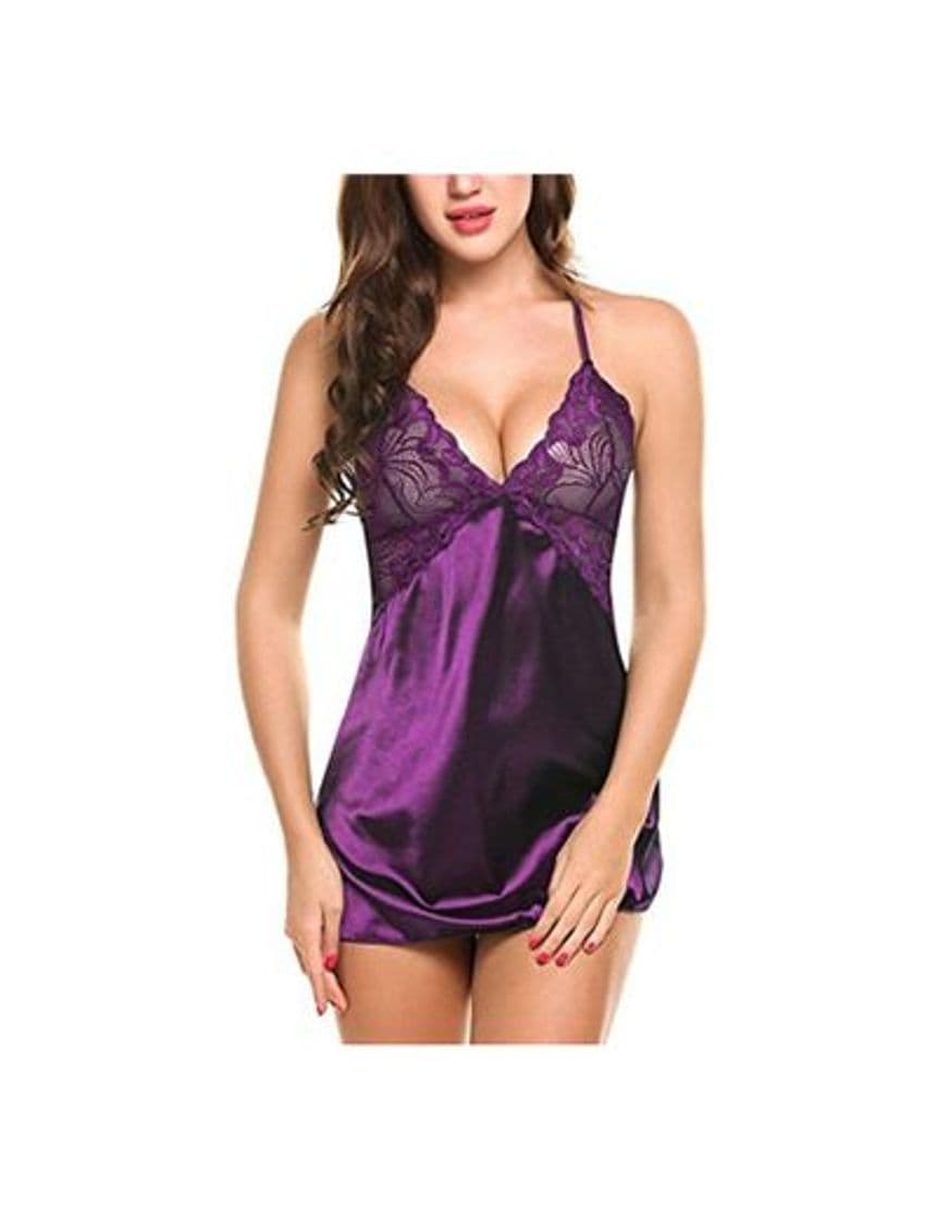 Producto Avidlove Mujer Ropa de Dormir Sexy con Tanga Babydoll Tirante Backless(Púrpura S)