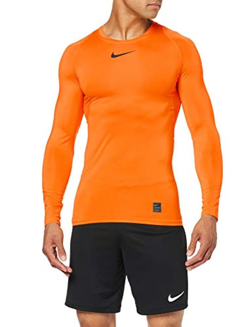 Fashion NIKE Pro Top Compression Camiseta de Manga Larga, Hombre, Naranja