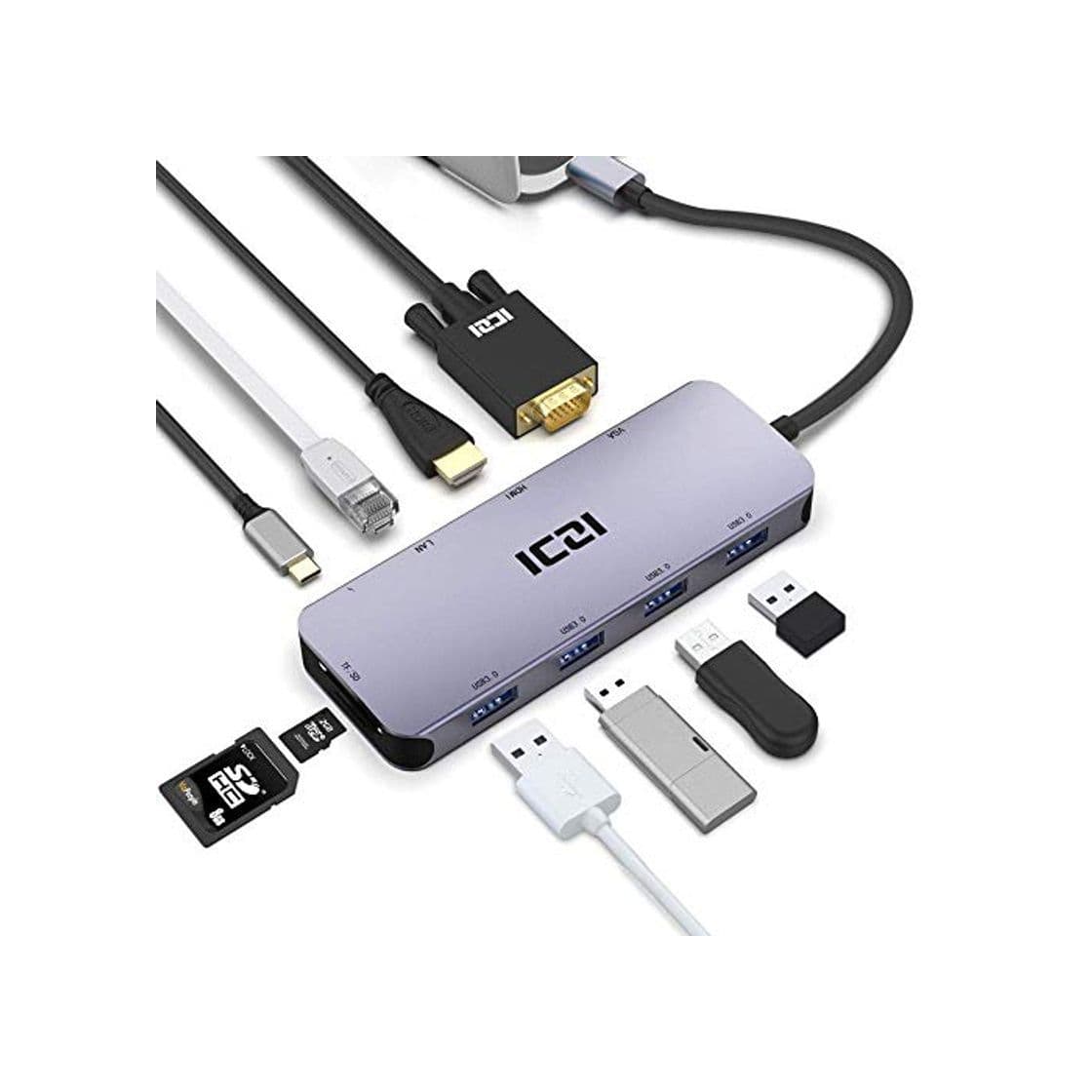 Electrónica ICZI Hub USB C 10 en 1 de Aluminio Anodizado Super Fino