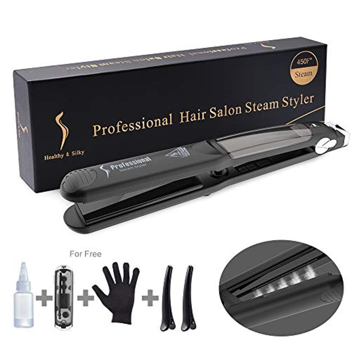 Product LONGKO Plancha Pelo Profesional a Vapor Plancha de Rizado,2 en 1con Placa