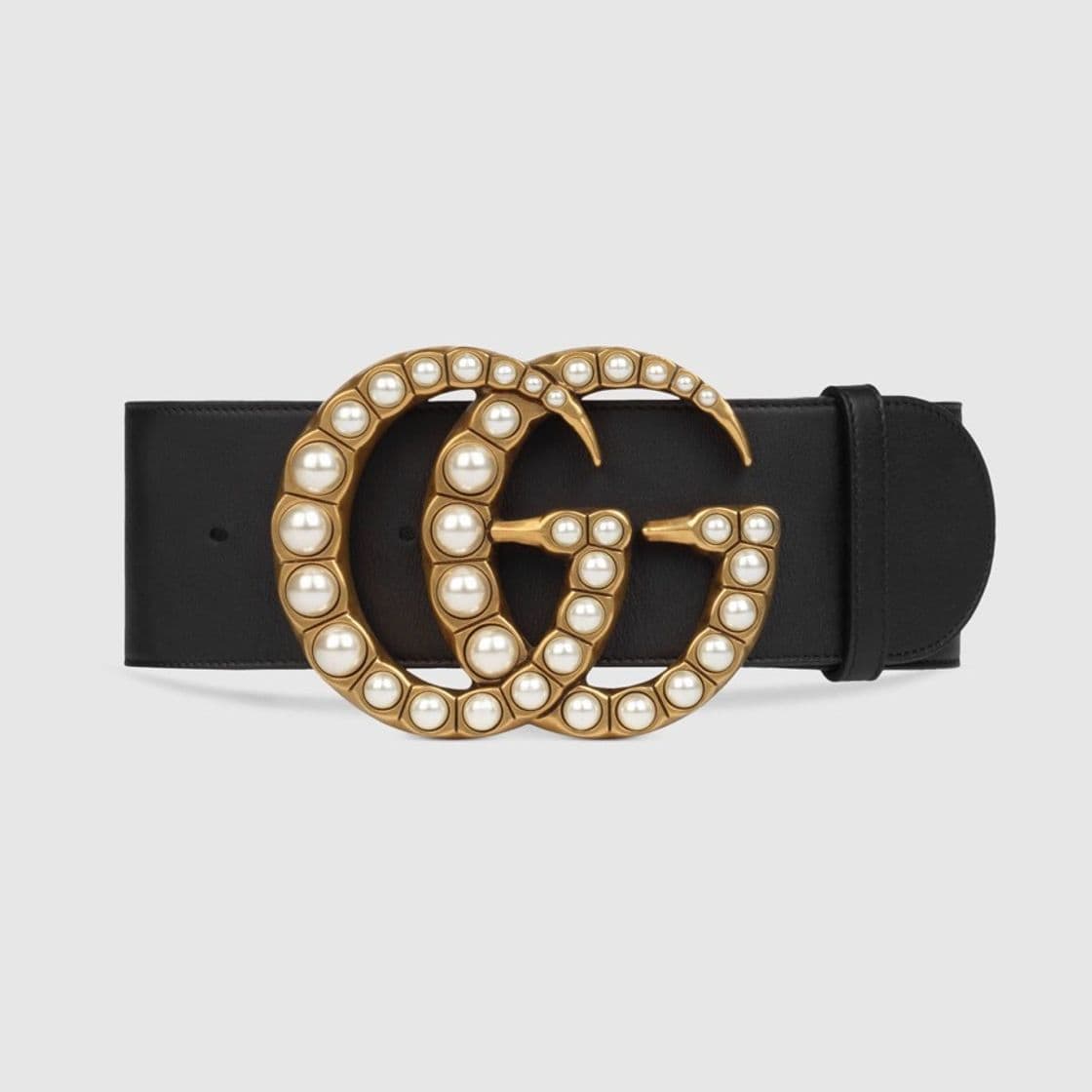 Product Gucci Wide leather belt with pearl Double G