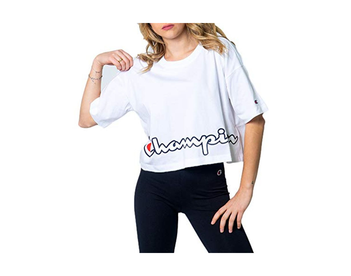 Moda Champion Camiseta para Damas - Cuello Redondo, Crop-Top, Uni, Logo-Print, Manga Corta