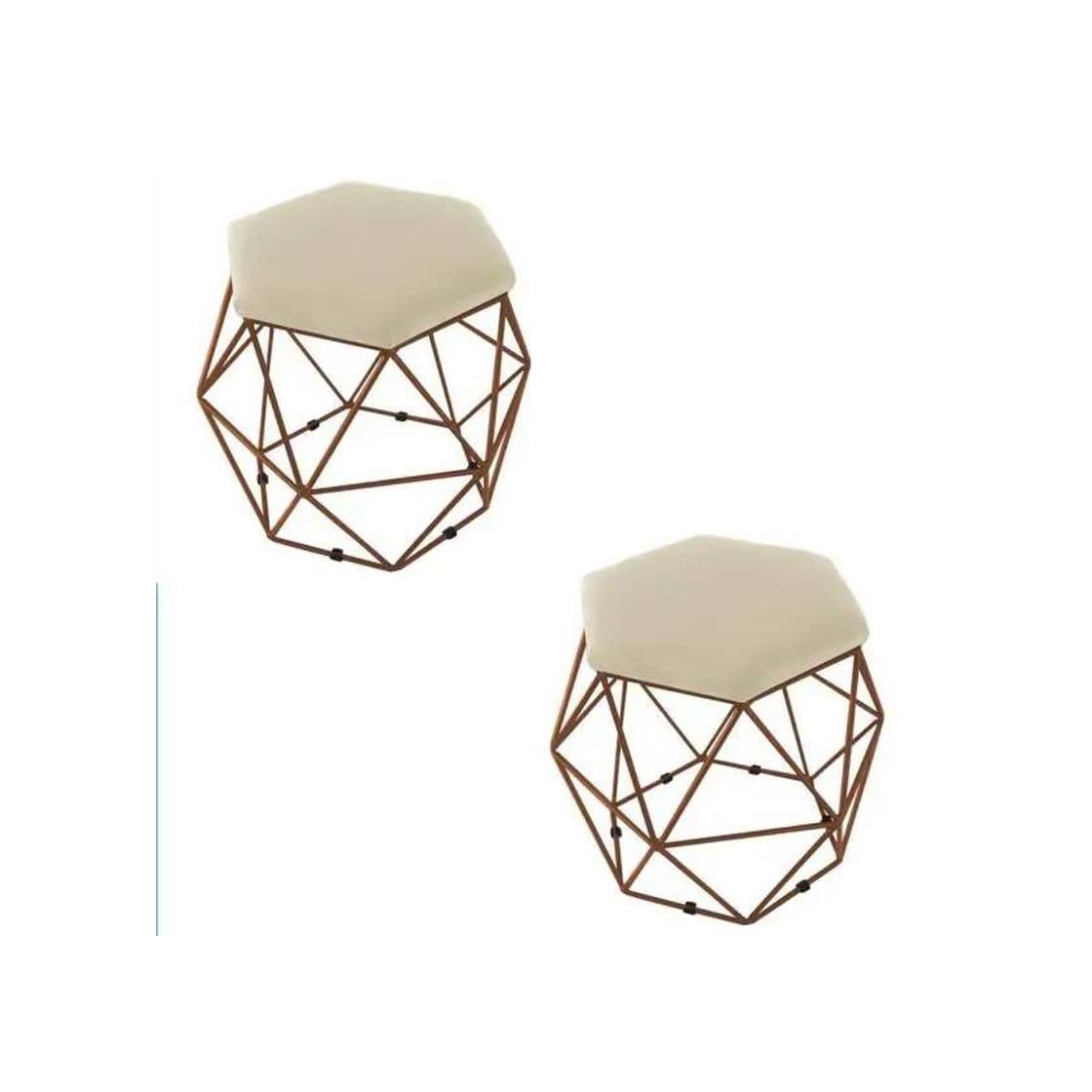 Producto Puff Decorativo Hexâgono Aramado Bronze Bege