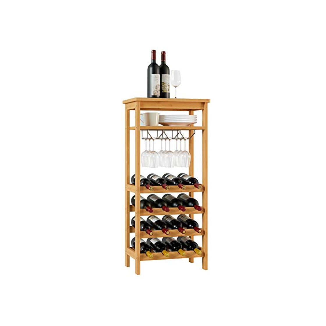 Product Homfa Botellero para 16 Botellas de Vino Botellero de Bambú con Portavaso de 4 Niveles 47x29x100cm