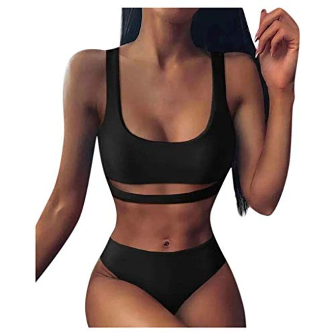 Product YGbuy Conjuntos de Bikini de Talle Alto a Tartán Sexy Retro Brasileños Mujer Traje de Baño Cuello Halter Crop Top Push Up Bra Bikini Anudado Tiras Tanga Braga Bikini Triangulo Alta