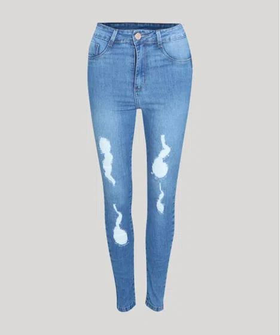 Fashion calça jeans feminina sawary super skinny cintura alta azul c