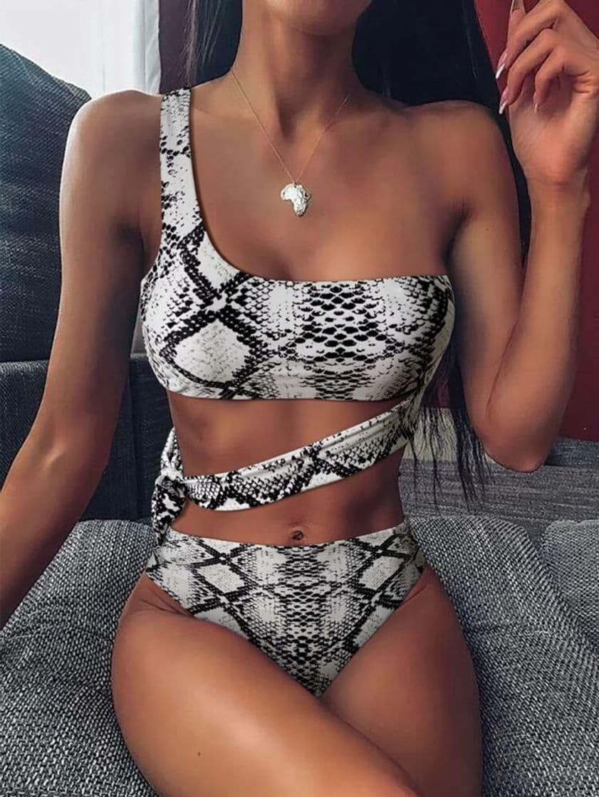 Moda Snakeskin One Shoulder Bikini Swimsuit