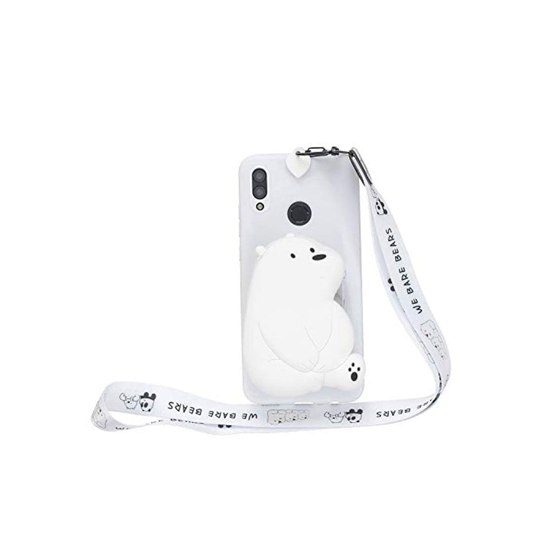 Product WIWJ Funda para Samsung Galaxy A40 Carcasa Ultra Fina Silicona Suave TPU Gel 360 Cover Disney Dibujos Bolsillos Tarjetas Móvil Cuerda Colgante para Llevar en el Cuello Tapa Case Blanco Oso