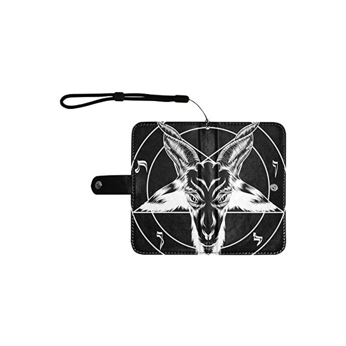 Product Funda de cuero con tapa para teléfono Insignia gótica con calavera y pentagrama Funda con tapa para teléfono celular con ranuras para tarjetas Correa para la muñeca Cartera de cuero para teléfono mó